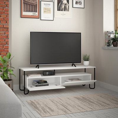 Decortie Cornea Modern Tv Unit White With Storage Cabinet 150cm