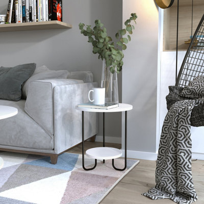Decortie Corro Modern Round Side End Table 40cm Open Shelf U-Metal Legs ...