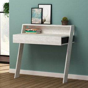 Decortie Cowork Modern Desk Ancient White Anthracite Grey Wall Mounted With Drawer Width 94cm