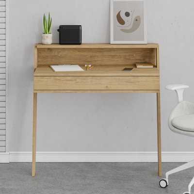 Decortie Cowork Modern Desk Oak Anthracite Grey Wall Mounted With Drawer Width 94cm