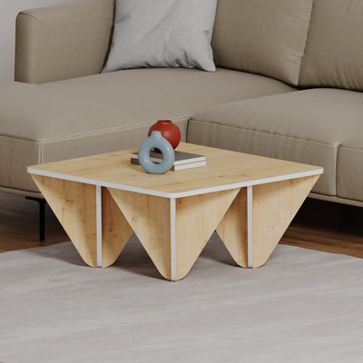 Decortie Diamond Modern Coffee Table Diamond-Leg Design Multipurpose Oak White 80x80x38cm
