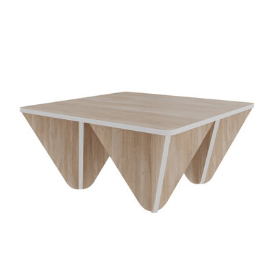 Decortie Diamond Modern Coffee Table Diamond-Leg Design Multipurpose Oak White 80x80x38cm