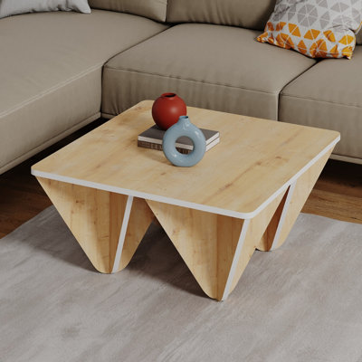 Decortie Diamond Modern Coffee Table Diamond-Leg Design Multipurpose Oak White 80x80x38cm