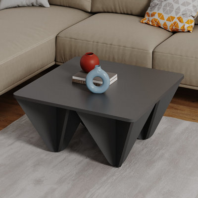 Decortie Diamond Modern Square Coffee Table Storage Anthracite Grey Diamond-Leg Design Multipurpose 80x80x38cm