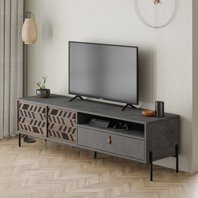 Decortie Dionysos Modern TV Stand Multimedia Centre TV Unit Retro Grey With Storage Cabinet 170cm