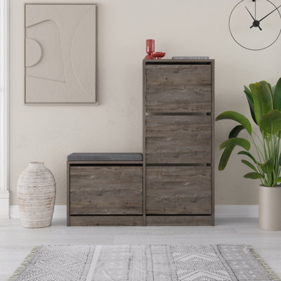 Decortie Dude Shoe Storage Bench 4 Drop Doors Cabinet Dark Coffee 118.5cm DIY at B Q