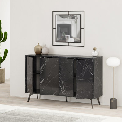 Decortie Dune Console Sideboard Display Unit Black Marble Effect 