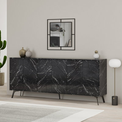 Decortie Dune Console Storage Display Unit 183 Gloss Black Marble Effect