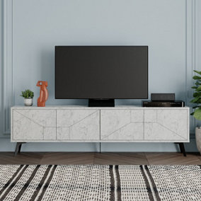 Decortie Dune Modern TV Stand Multimedia Centre TV Unit White Marble Effect With Storage Cabinet 180cm