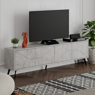 Decortie Dune Modern TV Unit Multimedia Centre Gold Marble Effect with Storage TV Cabinet 180cm