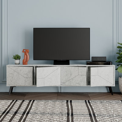 Decortie Dune Modern TV Unit Multimedia Centre with Storage Stylish TV Cabinet 65 TVs White Marble