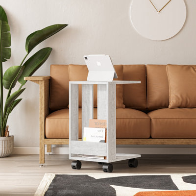 Decortie Edi Modern C Table Multipurpose Side End Table with Wheels Ancient White H60cm