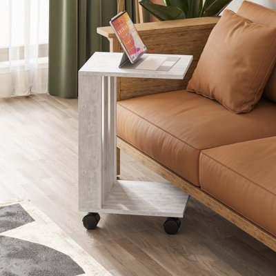 Decortie Edi Modern C Table Multipurpose Side End Table with Wheels Ancient White H60cm
