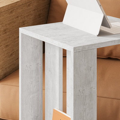 Decortie Edi Modern C Table Multipurpose Side End Table with Wheels Ancient White H60cm