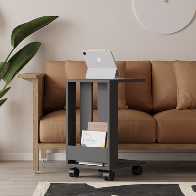 Decortie Edi Modern C Table Multipurpose Side End Table with Wheels Anthracite Grey H 60cm