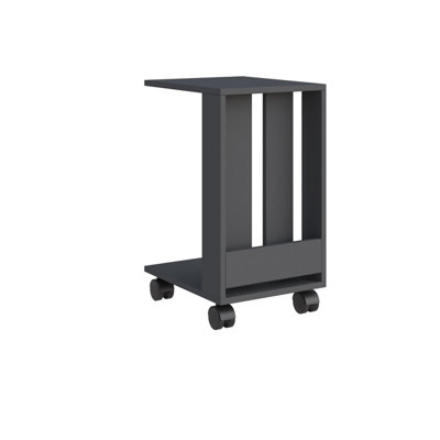 Decortie Edi Modern C Table Multipurpose Side End Table with Wheels Anthracite Grey H 60cm