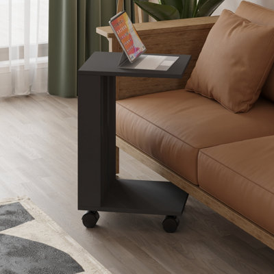 Decortie Edi Modern C Table Multipurpose Side End Table with Wheels Anthracite Grey H 60cm