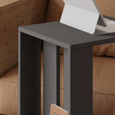 Decortie Edi Modern C Table Multipurpose Side End Table with Wheels Anthracite Grey H 60cm