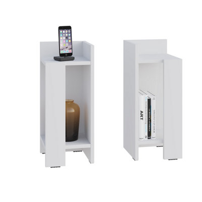 Decortie Elos Bedside Tables Set of 2 Modern Narrow Design with Storage Shelves White 25x25x60cm