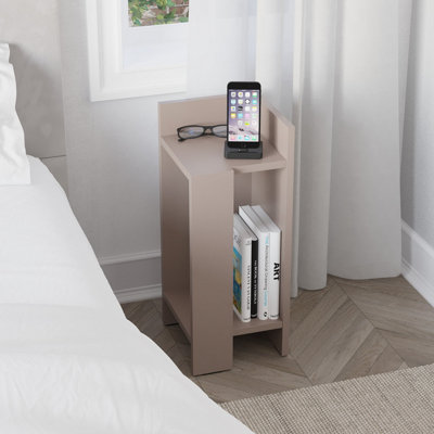 Decortie Elos Modern Bedside Table Left And Right Mocha Grey 25cm Narrow