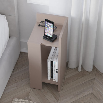 Decortie Elos Modern Bedside Table Left And Right Mocha Grey 25cm Narrow