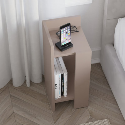 Decortie Elos Modern Bedside Table Left And Right Mocha Grey 25cm Narrow