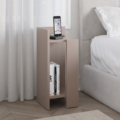 Decortie Elos Modern Bedside Table Left And Right Mocha Grey 25cm Narrow