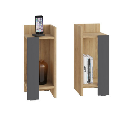 Decortie Elos Modern Bedside Table Left And Right Oak Anthracite Grey 25cm Narrow