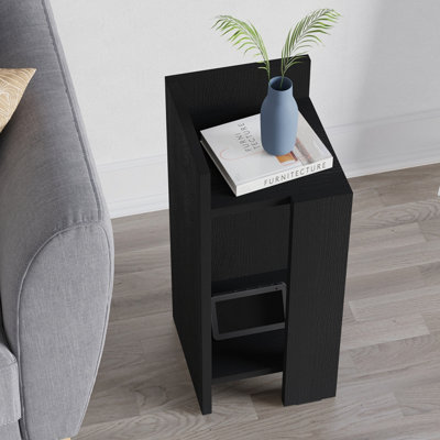 Decortie Elos Modern Bedside Table Left Module Narrow Black Wood 25cm