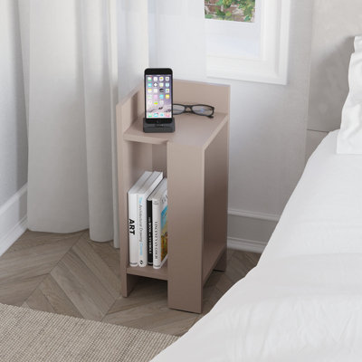 Decortie Elos Modern Bedside Table Left Module Narrow Mocha Grey 25cm
