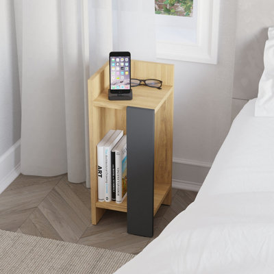 Decortie Elos Modern Bedside Table Left Module Narrow Oak Anthracite Grey 25cm