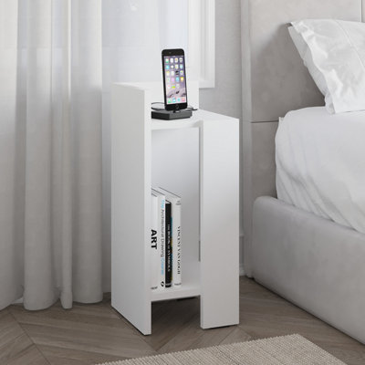 Decortie Elos Modern Bedside Table Left Module Narrow White 25cm