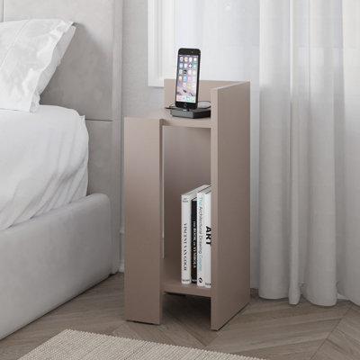 Decortie Elos Modern Bedside Table Narrow Nightstand Right Module Light Mocha