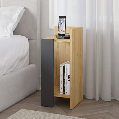 Decortie Elos Modern Bedside Table Narrow Nightstand Right Module Oak Anthracite Grey