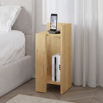 Decortie Elos Modern Bedside Table Narrow Nightstand Right Module Oak