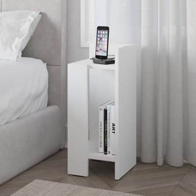 Decortie Elos Modern Bedside Table Narrow Nightstand with Right Module White