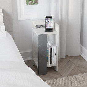 Decortie Elos Modern Bedside Table Right Module Modern Ancient White Retro Grey 25cm Narrow