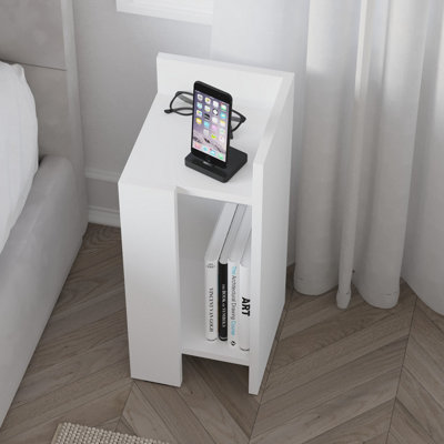 Decortie Elos Modern Narrow Bedside Right Module Table White 25x25x60cm
