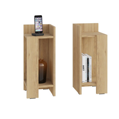 Decortie Elos Modern Narrow Bedside Table Nightstand 2-Piece Set Left Right Module 25cm Oak