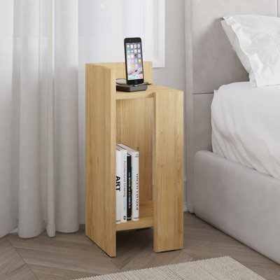 Decortie Elos Modern Narrow Bedside Table Nightstand 2-Piece Set Left Right Module 25cm Oak