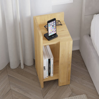 Decortie Elos Modern Narrow Bedside Table Nightstand 2-Piece Set Left Right Module 25cm Oak
