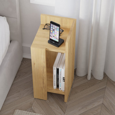 Decortie Elos Modern Narrow Bedside Table Nightstand 2-Piece Set Left Right Module 25cm Oak