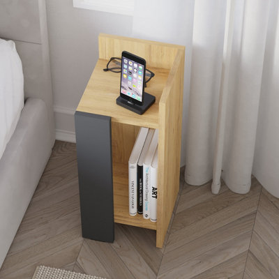 Decortie Elos Modern Narrow Bedside Table Right Module 25x25x60 cm Oak Anthracite Grey