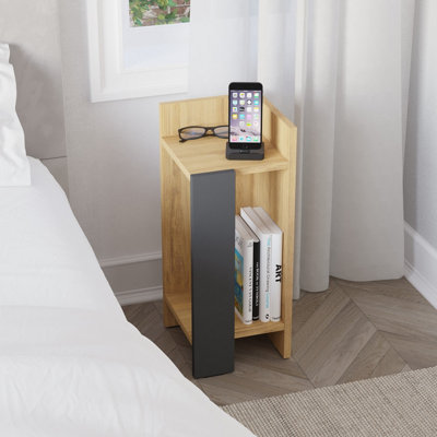 Decortie Elos Modern Narrow Bedside Table Right Module 25x25x60 cm Oak Anthracite Grey