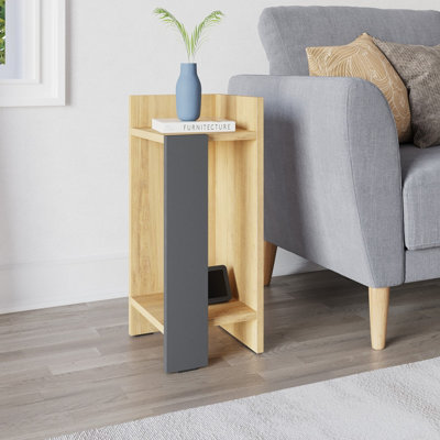 Decortie Elos Modern Narrow Bedside Table Right Module 25x25x60 cm Oak Anthracite Grey