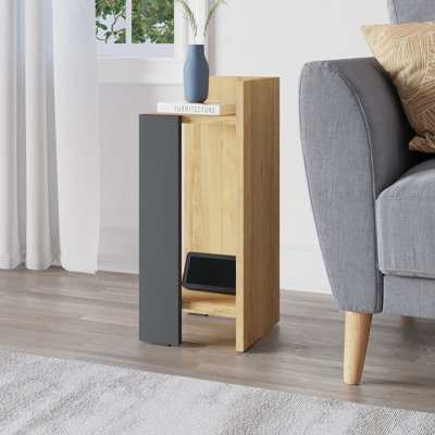 Decortie Elos Modern Narrow Bedside Table Right Module 25x25x60 cm Oak Anthracite Grey
