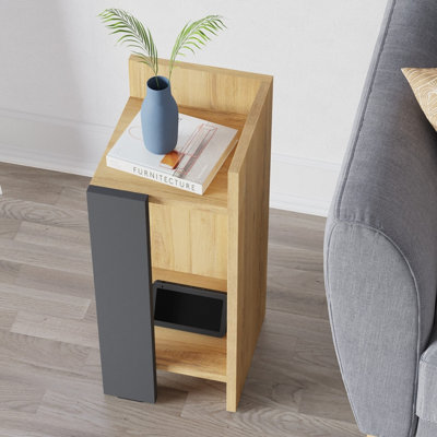 Decortie Elos Modern Narrow Bedside Table Right Module 25x25x60 cm Oak Anthracite Grey