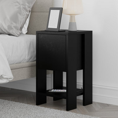 Decortie Ema Modern Bedside Table Black 30cm Width Bedroom Furniture