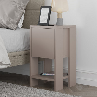 Decortie Ema Modern Bedside Table with Storage Drop-Door Cabinet Mocha Grey 30cm Width