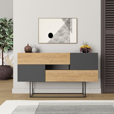 Decortie Eros Console Sideboard Display Unit Oak Anthracite Grey